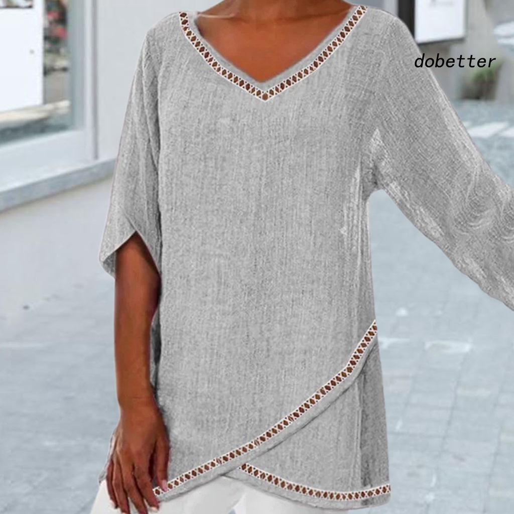 [DO] Áo Sơ Mi Dáng Rộng Cổ Chữ V Viền Ren Không Đều Màu Sắc Tinh Khiết Dành Cho Nữ