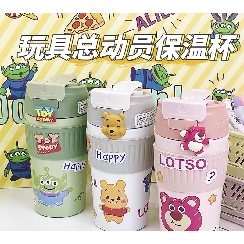 Bình Nước Giữ Nhiệt Hai Lớp Dung Tích Lớn In Họa Tiết Dâu Tây Dễ Thương Kèm Ống Hút Cho Nữ