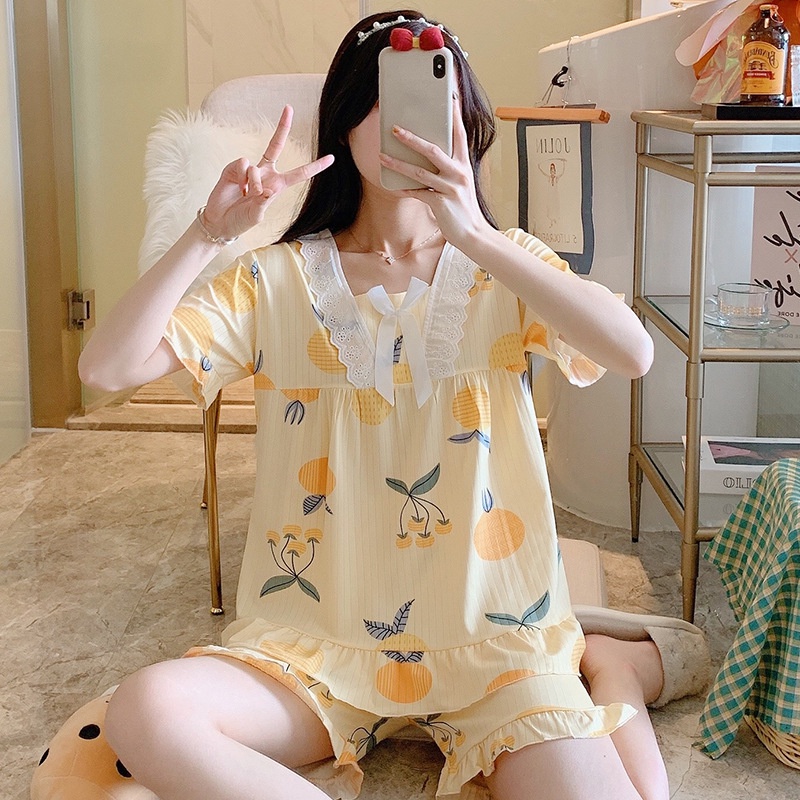 Đồ Bộ Nữ Pijama Mặc Nhà, Bộ Ngủ Dễ Thương Quần Cộc áo Cộc Chất Vải Thô Hàn Mềm Cho Mùa Hè [luyoo32]