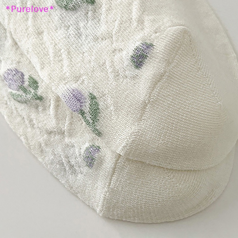 1 Đôi Tất Cotton Trắng In Hình Hoa Tulip Phong Cách Harajuku Nhật Bản Đáng Yêu Dành Cho Nữ Mới