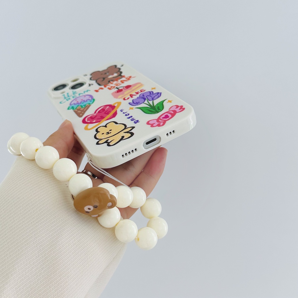 Ốp Điện Thoại TPU Silicon Chống Sốc In Hình Gấu Hoạt Hình Kèm Dây Đeo Cho iPhone 13 12 11 Pro Max 14 Plus