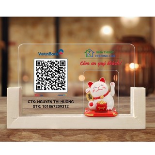 Bảng quét mã QR mèo thần tài vẫy tay, in thông tin theo yêu cầu
