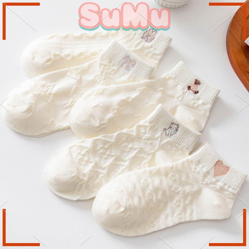 Set 5 Đôi Tất Cotton Hình Gấu Dễ Thương Cho Nữ