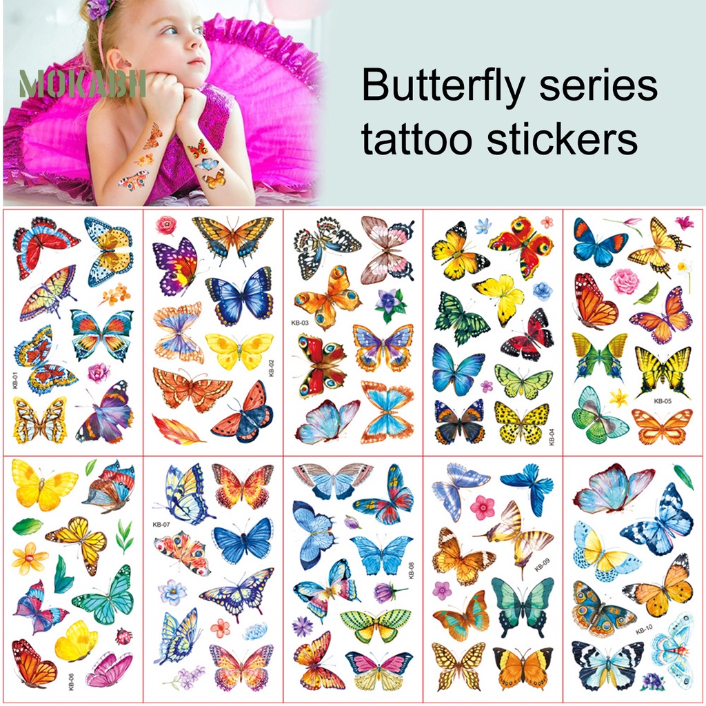 10 Hình Xăm Dán Họa Tiết Bướm Nhiều Màu Sắc Dùng Trang Trí Cơ Thể Tạm Thời