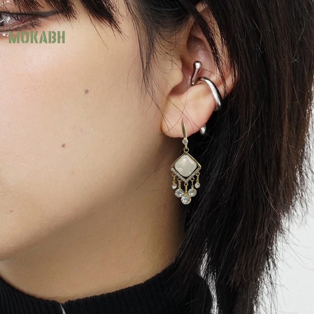 1 Cặp Bông Tai Dáng Dài Đính Đá Lấp Lánh Phong Cách Bohemia