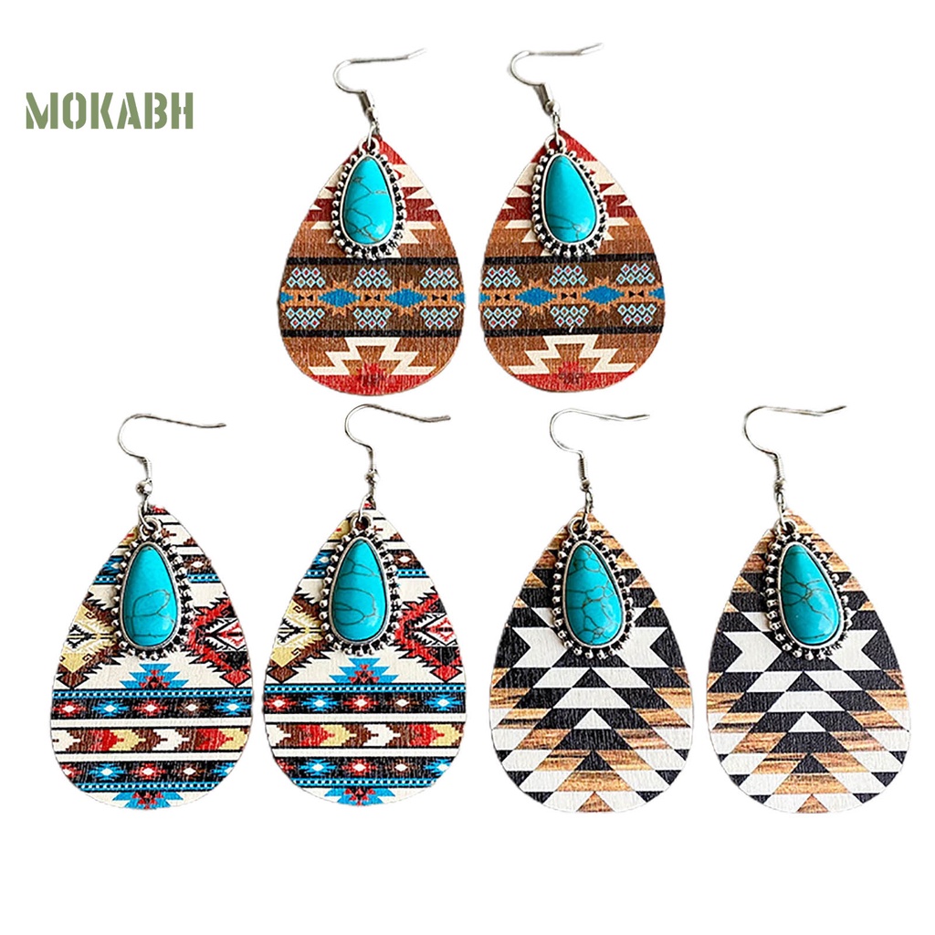1 Đôi Bông Tai Đính Đá Ngọc Lam Nhân Tạo Hình Giọt Nước Phong Cách Bohemian Thời Trang Cho Nữ
