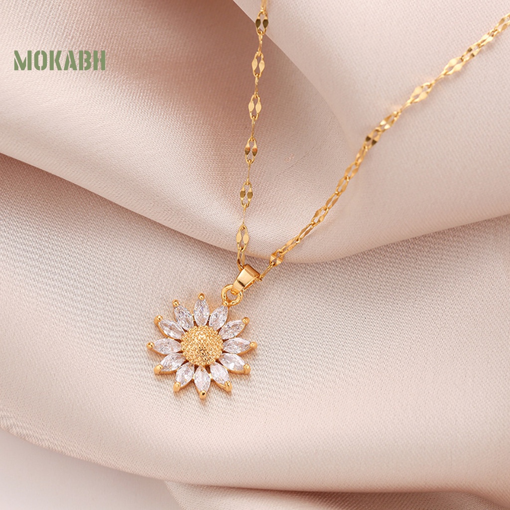 [Mok Abh] Vòng cổ Mạ Điện Mặt Hình Hoa Hướng Dương Lấp Lánh Có Thể Điều Chỉnh Kích Thước