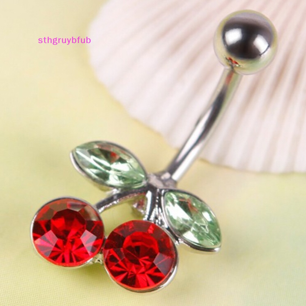 Khuyên Rốn Dạng Thanh Tạ Đính Đá Hình Cherry Đỏ Xinh Xắn