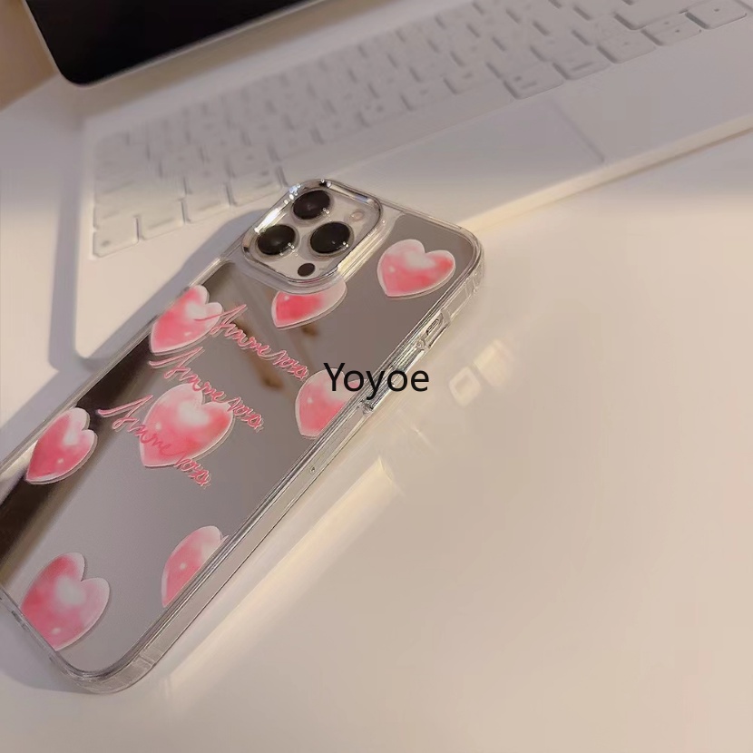 Ốp Điện Thoại Silicon Dẻo Trái Tim Màu Hồng Mạ Điện Sang Trọng Cho iPhone 14 Plus 13 12 11 Pro Max