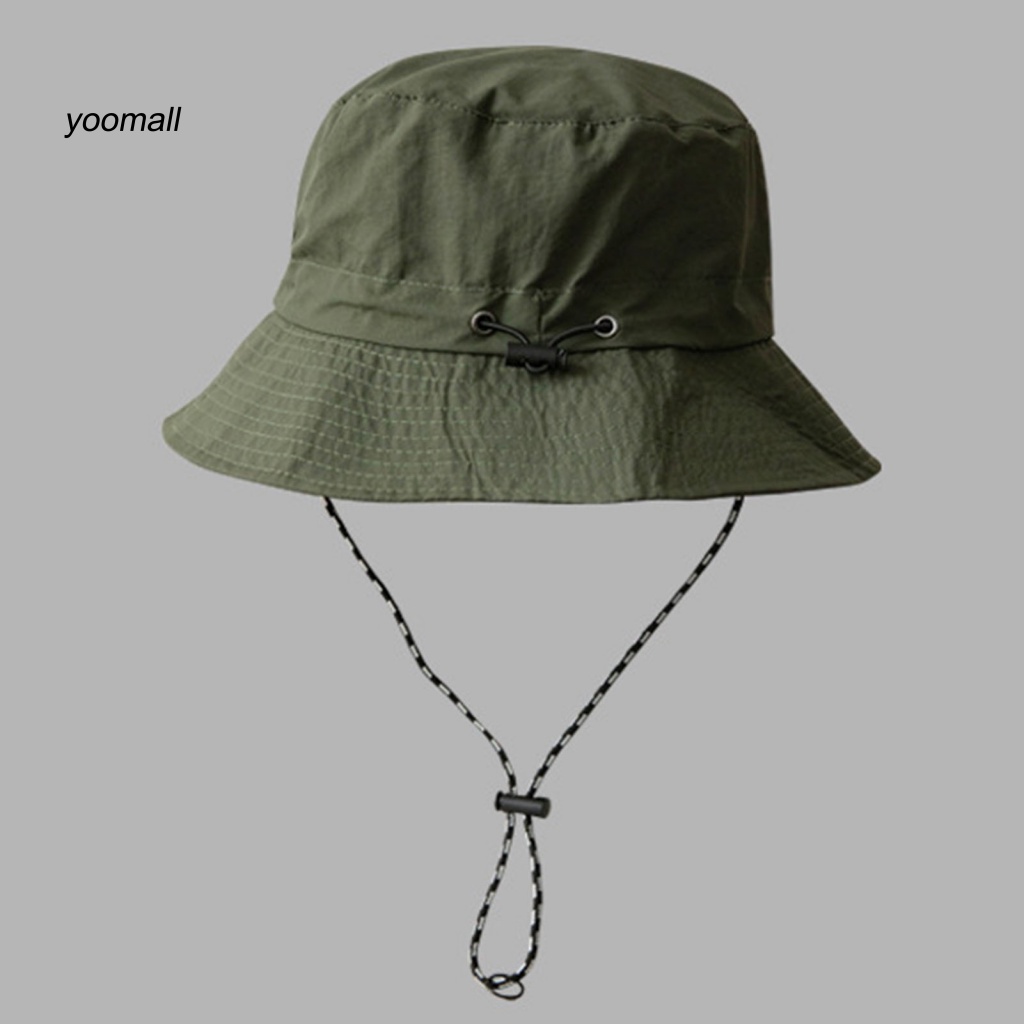 Nón Vành Tròn Màu Trơn Chống Gió Chống Nước Thoáng Khí Có Dây Cố Định Cho Nam Và Nữ