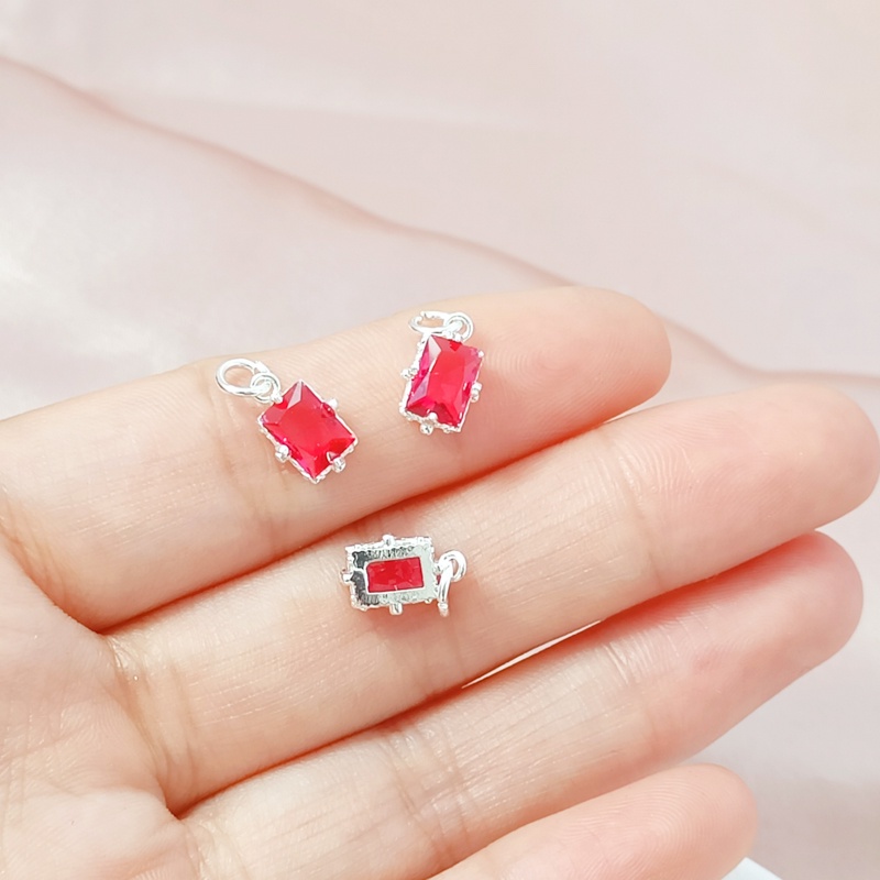 Mặt Dây Chuyền Bằng Đồng Mạ Bạc Dày Dặn Đính Đá Zircon Hình Vuông Nhiều Màu Sắc Dùng Làm Trang Sức DIY