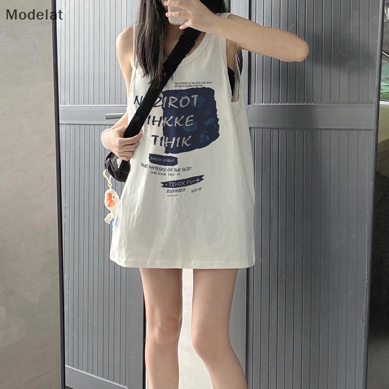 Áo Sát Nách Cổ Tròn Dáng Rộng In Họa Tiết Kiểu Retro Mỹ Thời Trang Mùa Hè Cho Bạn Gái