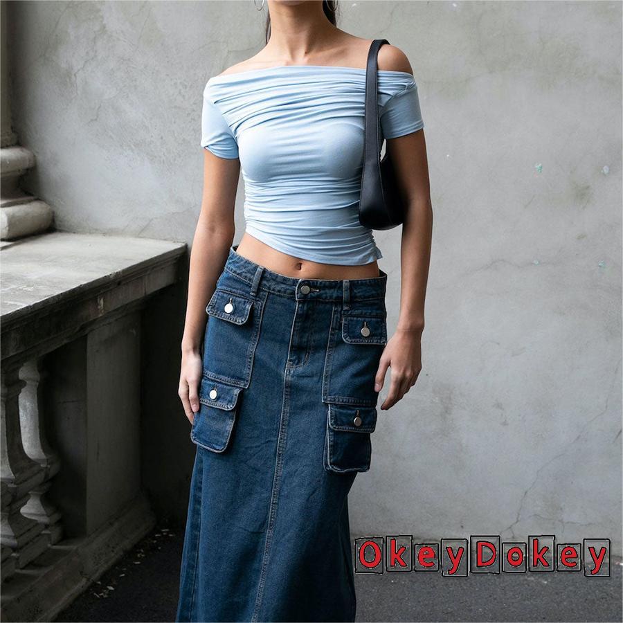 Áo Croptop Trễ Vai Tay Ngắn Dáng Ôm Thời Trang Cho Nữ