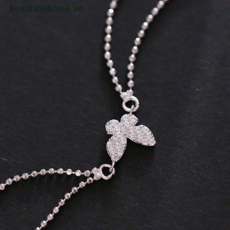 Vòng Tay Dây Xích Màu Bạc Đính Đá Zircon Hình Bướm Lấp Lánh Chống Dị Ứng Ngọt Ngào Cho Nữ