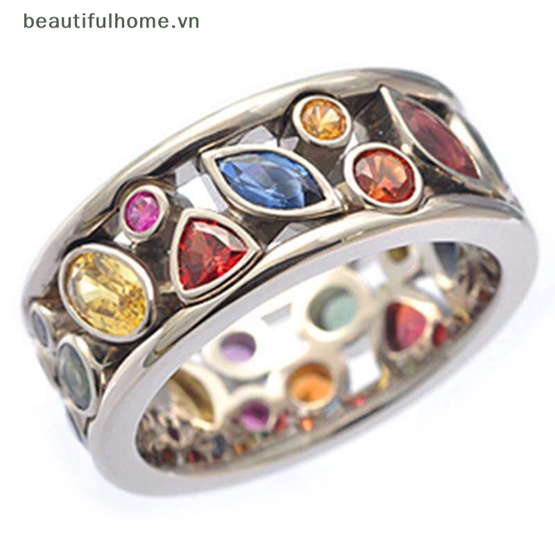 [beautifulhome] Nhẫn Thiết Kế Hình Học Đính Đá Zircon Nhiều Màu Sắc Thời Trang Có Thể Mặc Hàng Ngày Làm Quà Tặng Trang Sức [beauty]