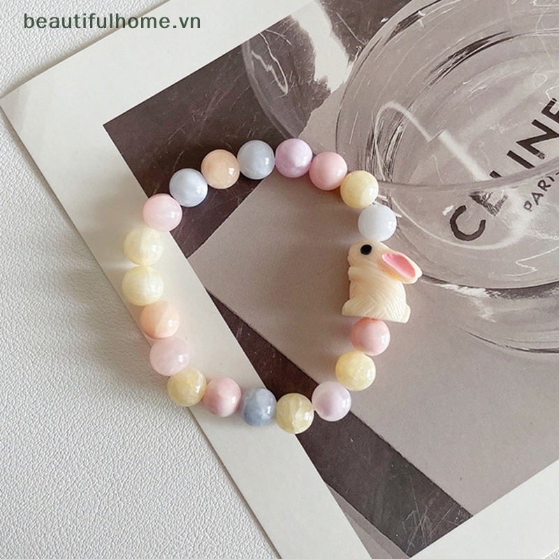 Vòng Tay Chuỗi Hạt Co Giãn Màu Kẹo Ngọt Họa Tiết Hoa Và Thỏ Hoạt Hình Dễ Thương Làm Thủ Công DIY Cho Nữ [beauty]