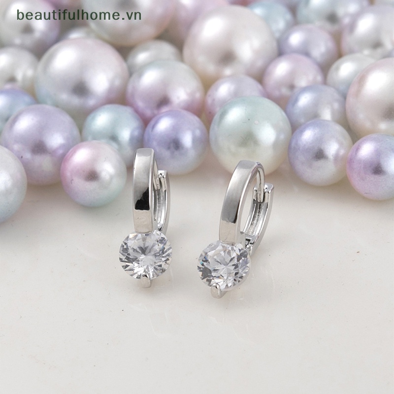 1 Đôi Bông Tai Tròn Nhỏ Đính Đá Zircon Đơn Giản Thời Trang Hàn Quốc Dành Cho Nữ