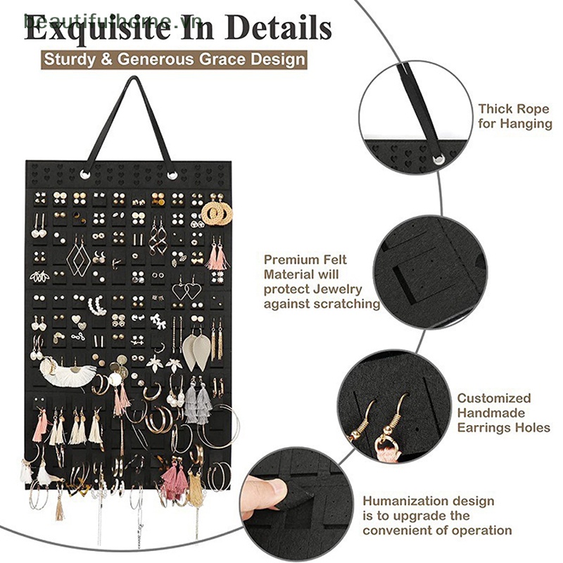 [beautifulhome] Giá Treo Bông Tai / Vòng cổ Bằng Vải Nỉ Mềm Mại Sắp Xếp Gọn Gàng