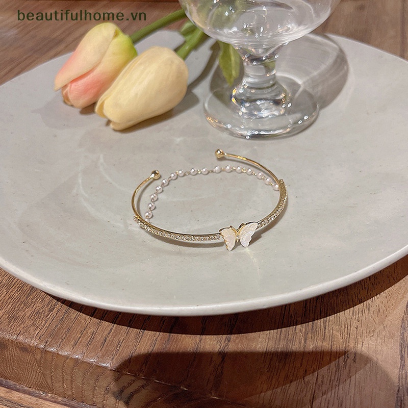 Vòng Tay Chuỗi Hạt Acrylic Hở Mạ Vàng Hình Bướm Thời Trang Cho Nữ [beauty]