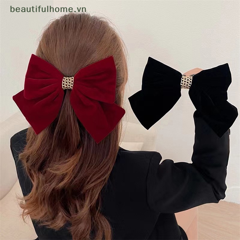 Kẹp Tóc Nơ Lớn Màu Đỏ Phong Cách Hàn Quốc Ngọt Ngào Cho Nữ [beauty]