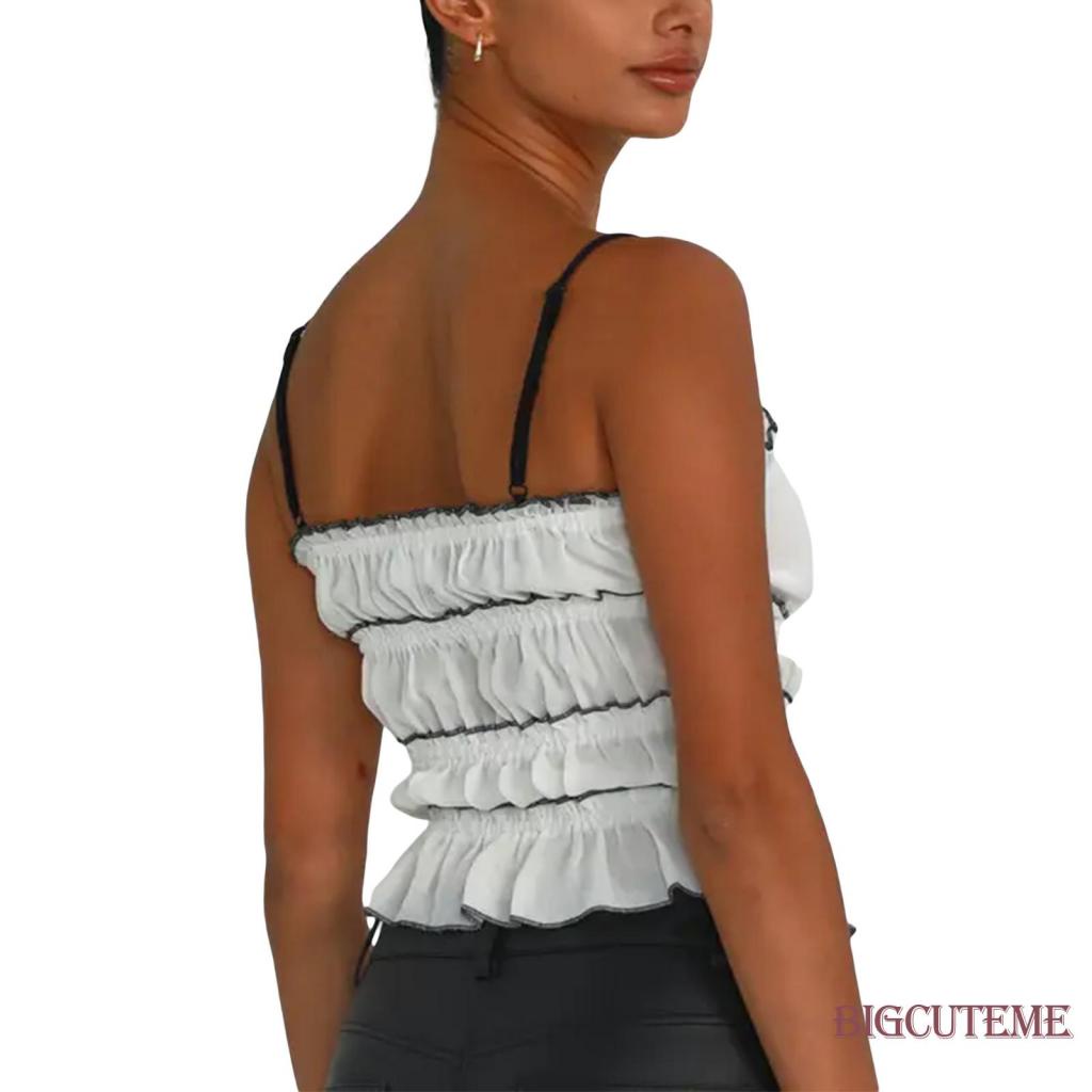 [] - Áo Croptop Không Tay Hở Lưng Màu Sắc Tương Phản Thời Trang Mùa Hè Cho Nữ