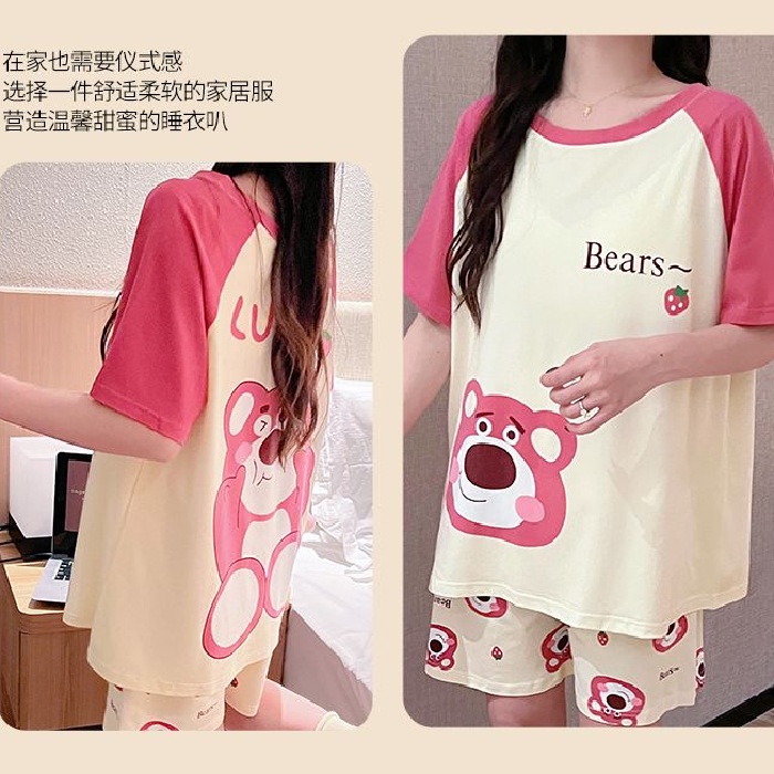 Bộ Đồ Ngủ Ba Món In Họa Tiết Hoạt Hình Dễ Thương Thời Trang Mùa Hè Cho Nữ