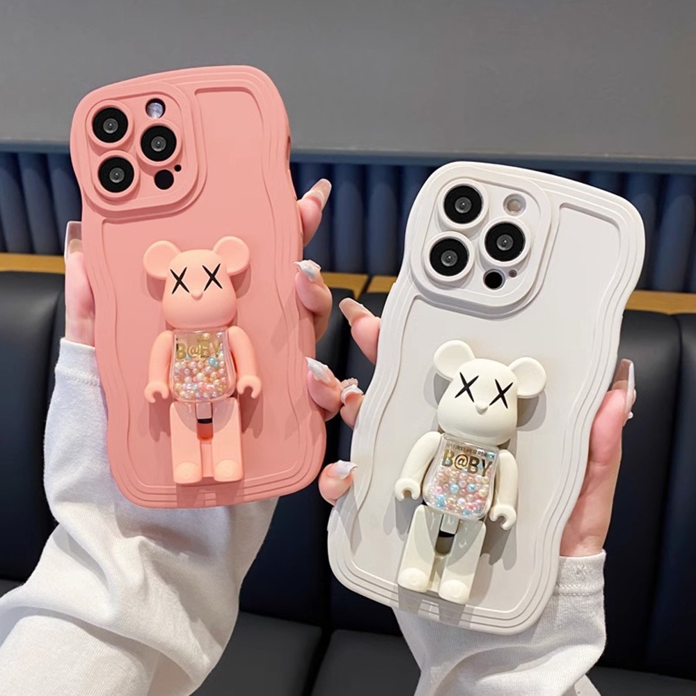 Ốp Điện Thoại TPU Mềm Chống Sốc Màu Trơn Có Giá Đỡ Hình KAWS Cho IPhone 11 14 13 12 Pro Max XS XR 7 8 Plus