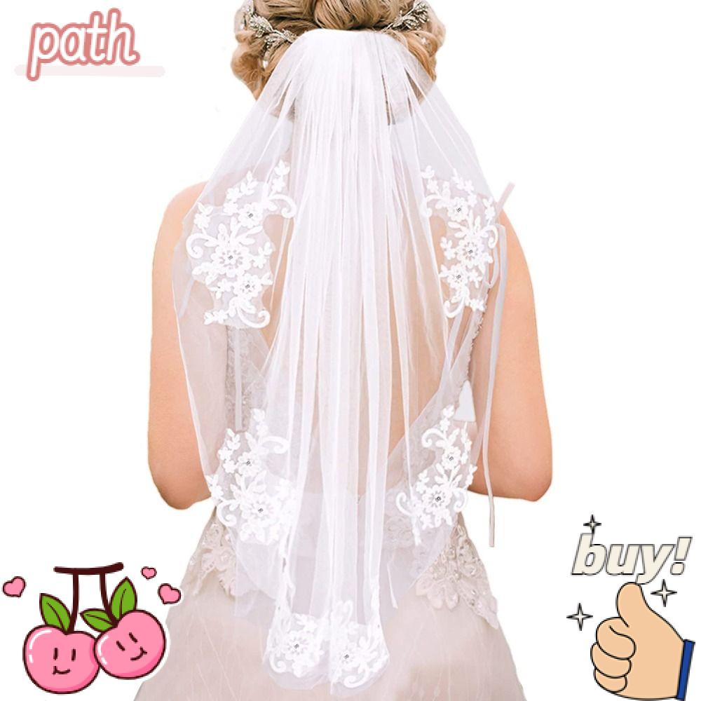 Mạng Che Mặt 1 Lớp Vải Ren Hoa Màu Trắng Cho Cô Dâu