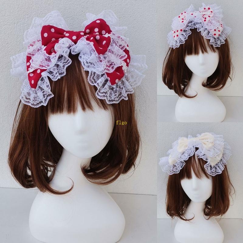 Băng Đô Cài Tóc Đính Nơ Ren Phong Cách Lolita Dễ Phối Đồ