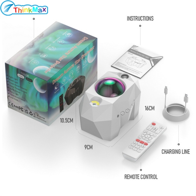 Thinkmax Đèn Led Chiếu Hình Trăng Sao Kết Nối Bluetooth Phát Nhạc Trang Trí Phòng Ngủ