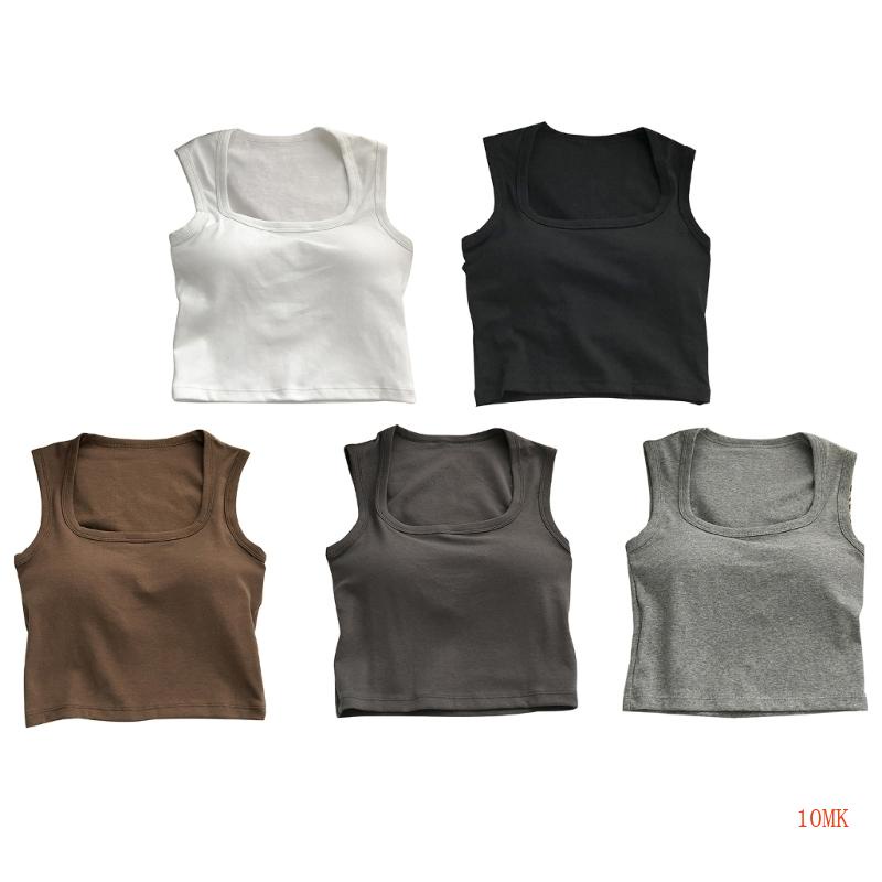 Xiangbao Áo Ngực Crop Top Cổ Vuông Màu Trơn Thời Trang Mùa Hè Dành Cho Nữ