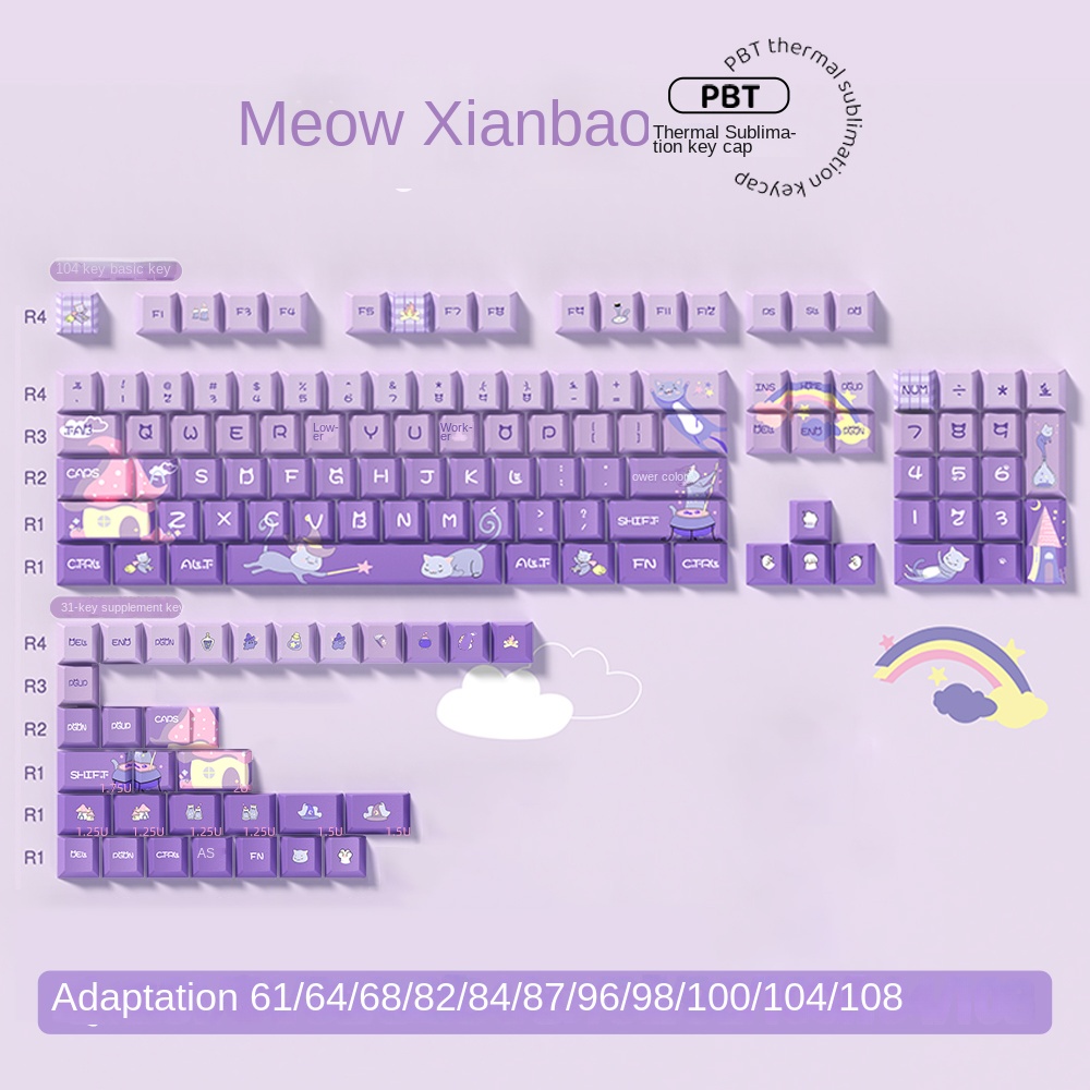 Bàn Phím Cơ PBT 68 In Họa Tiết Hoạt Hình Mèo / Lâu Đài Xinh Xắn