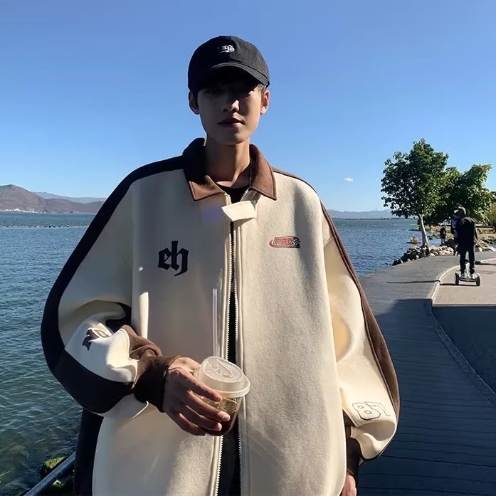 Áo Khoác Bóng Chày Dáng Rộng Màu Sắc Tương Phản Phong Cách Đường Phố Thời Trang Cho Nam Giới