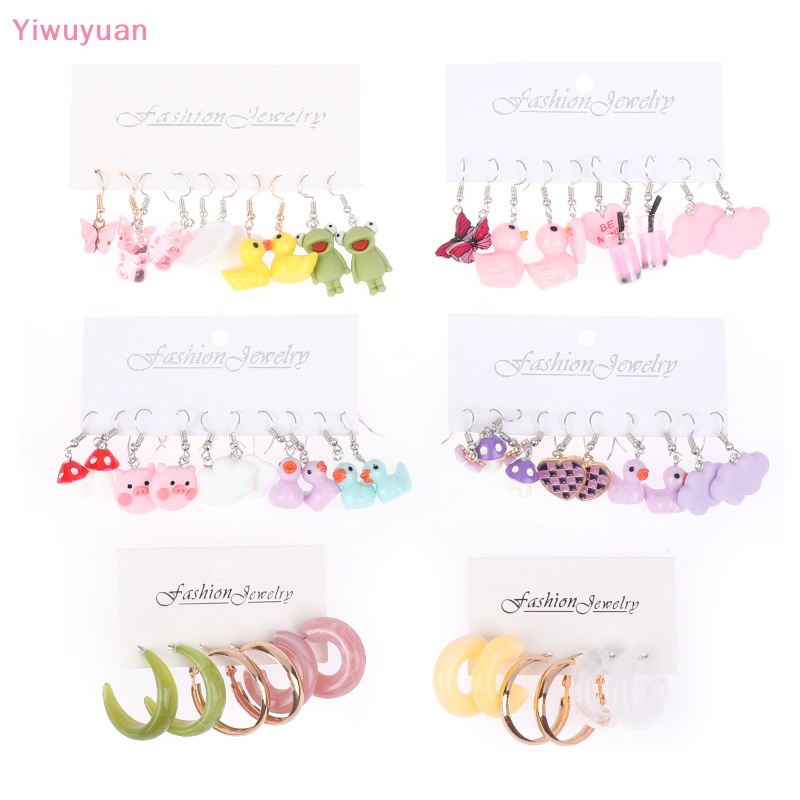 < Yiwuyuan > Bộ Khuyên Tai Hình Học / Trái Tim / Bướm Nhiều Màu Dễ Thương Hợp Thời Trang Cho Nữ