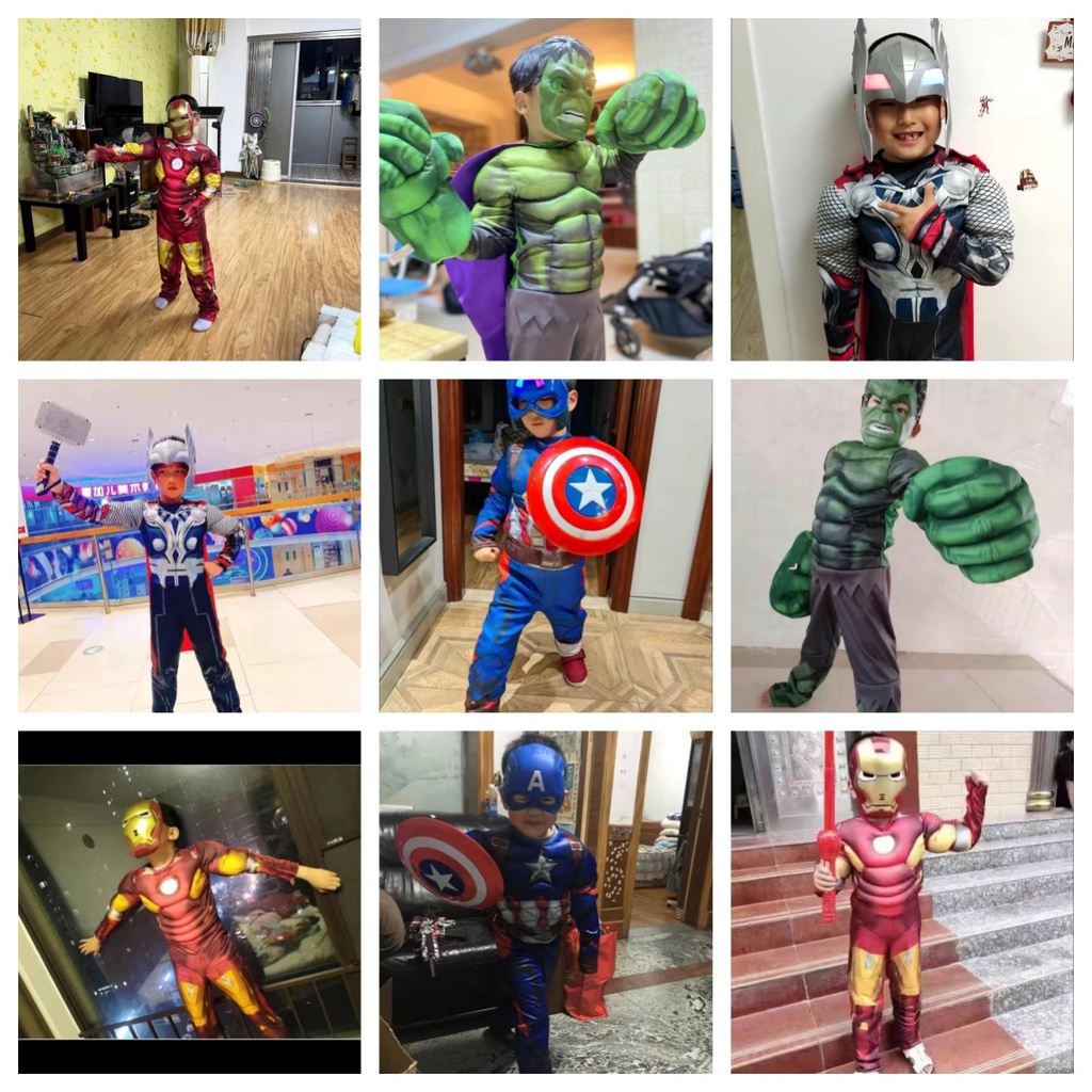 Bộ Đồ Liền Thân Hóa Trang Nhân Vật Siêu Anh Hùng Trong Phim Spiderman Thor Hulk Cơ Bắp Cho Bé Dịp Halloween