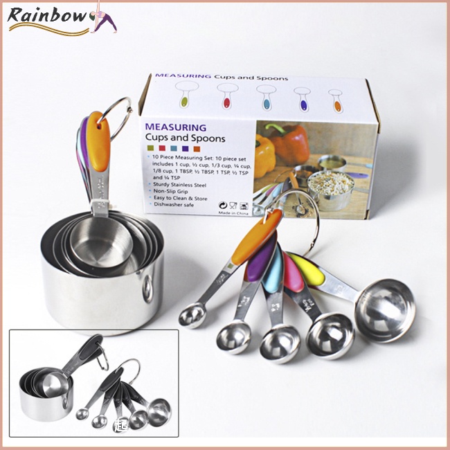 Bộ 10 Muỗng Đo Lường Bằng Thép Không Gỉ Cách Nhiệt Chống Trượt Tiện Dụng