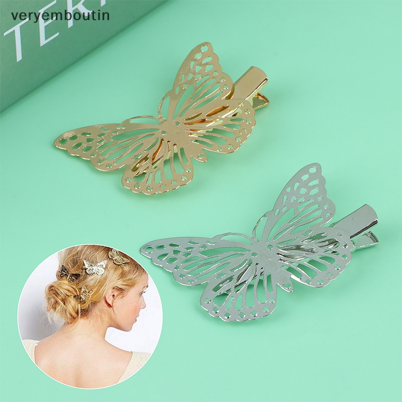 Bộ 2 Kẹp Tóc Kim Loại Hình Bươm Bướm Thời Trang Dành Cho Nữ