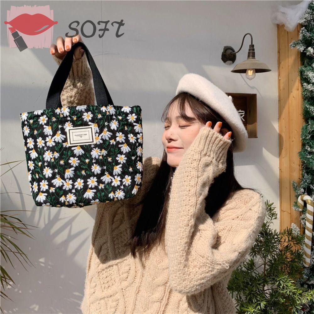 SOFTNESS Túi vải Họa Tiết Hoa Cúc Thiết Kế Mới Cao Cấp Thời Trang