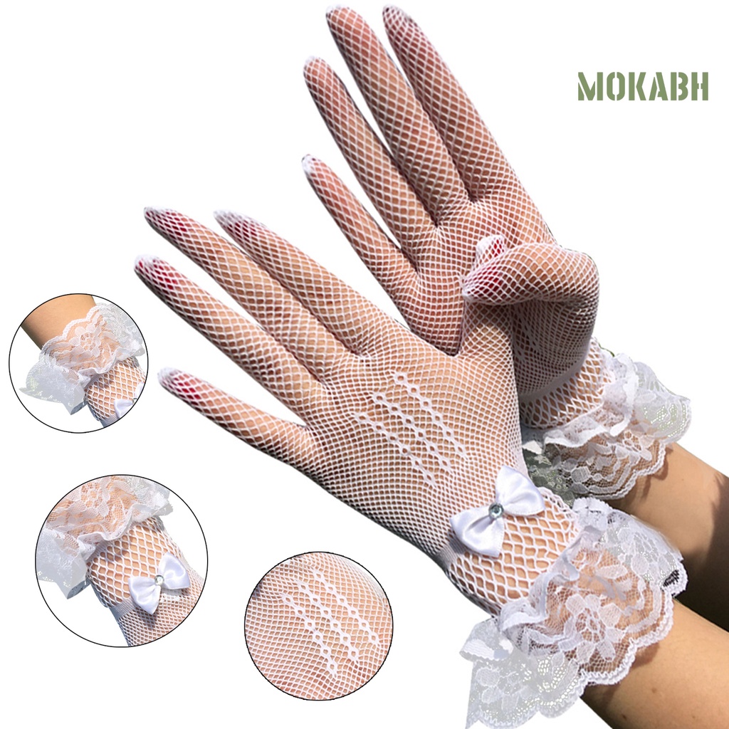 1 Đôi Găng Tay Ren Đính Nơ Co Giãn Tốt Thanh Lịch Dành Cho Cô Dâu