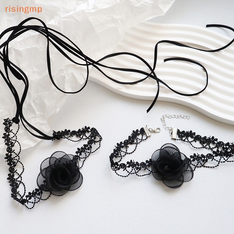 Vòng Cổ Choker Ren Hoa Trà Đen Phong Cách Gothic Quyến Rũ Cho Nữ