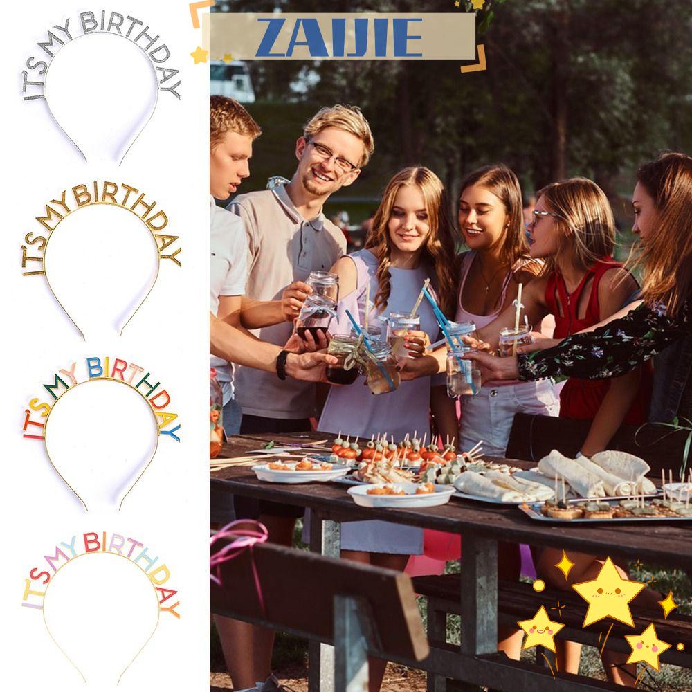 Băng Đô Sinh Nhật ZAIJIE24|Cài Tóc Hình Chữ Cái Nhiều Màu Sắc