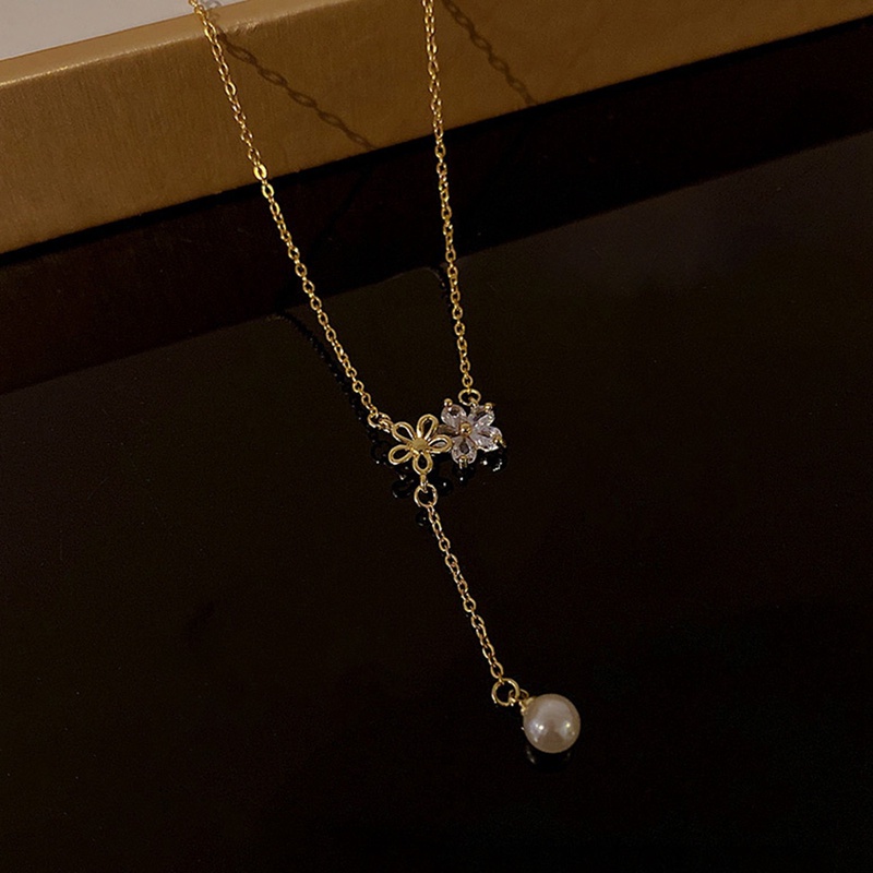 Ygt Vòng cổ Bằng Thép Titan Đính Ngọc Trai Và Đá Zircon Hình Hoa Tua Rua Đơn Giản Ngọt Ngào Thời Trang Cho Nữ