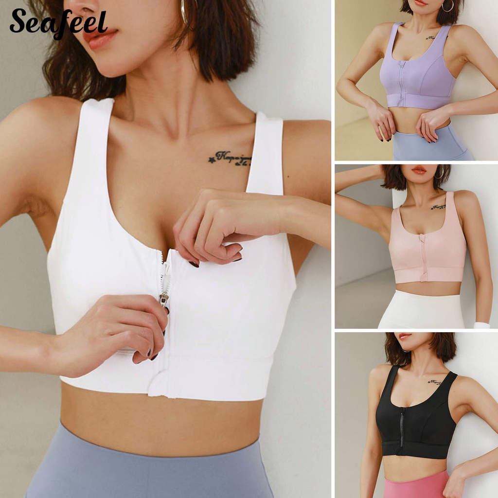 Áo Ngực Thể Thao Racerback Dây Bản Rộng Có Khóa Kéo Trước Chống Sốc