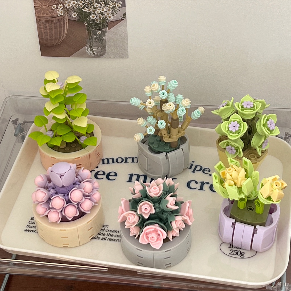 Sản phẩm đồ chơi sinh động Chậu Hoa Sen Đá Sáng Tạo siêu đẹp với Mô hình hoa Đồ Chơi Lắp Ráp độc đáo Đồ trang trí