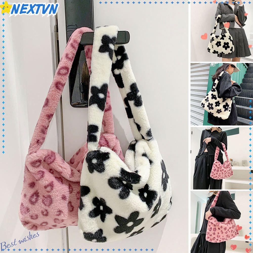 Túi Xách Đeo Vai Phủ Lông Mềm Mại Họa Tiết Da Báo Hồng Thời Trang Sành