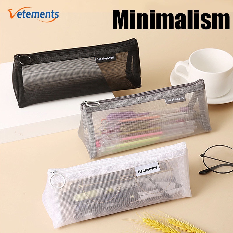 Túi Lưới Đựng Bút Mini Trong Suốt Sức Chứa Lớn Có Khóa Kéo Tiện Dụng