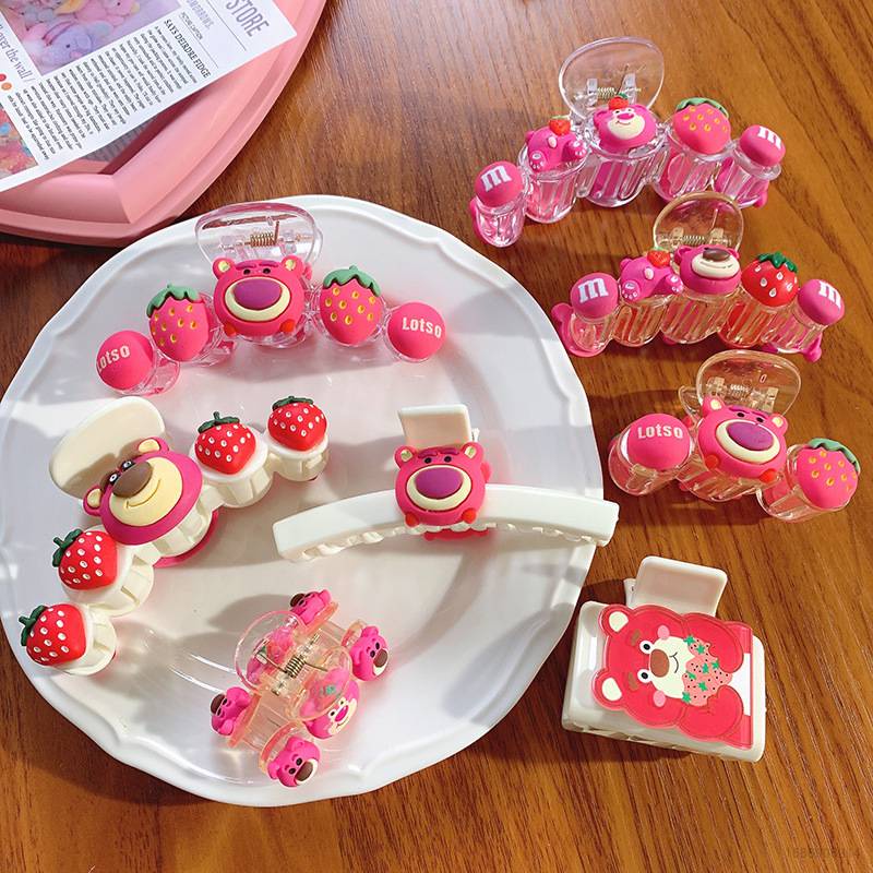 Kẹp Tóc Hình Cá Mập / Gấu / Dâu Tây Nhồi Bông Dễ Thương Cho Bé Gái