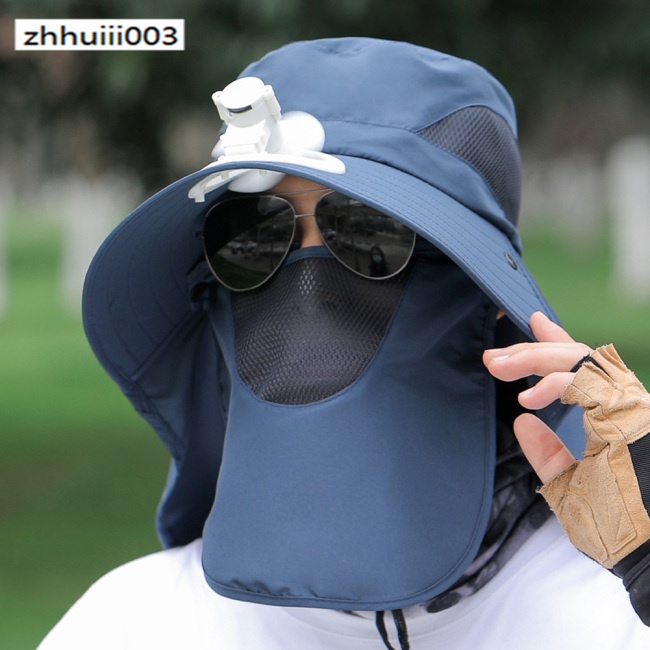 Mũ Chống Nắng Mùa Hè Có Quạt Lưới Thoáng Khí Bảo Vệ Mặt Cổ Cho Nam Khi Câu Cá / Leo Núi