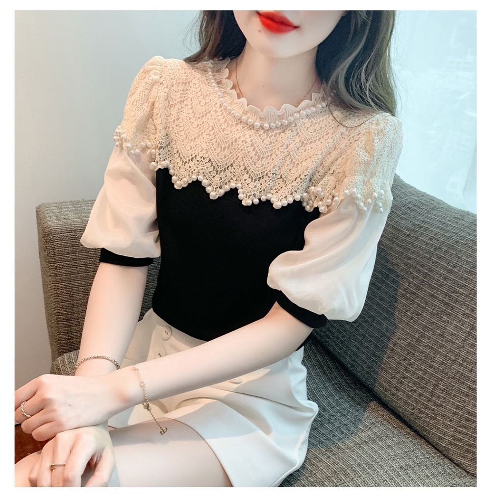 Áo Nữ Tay Ngắn Phối Ren Thời Trang Quyến Rũ