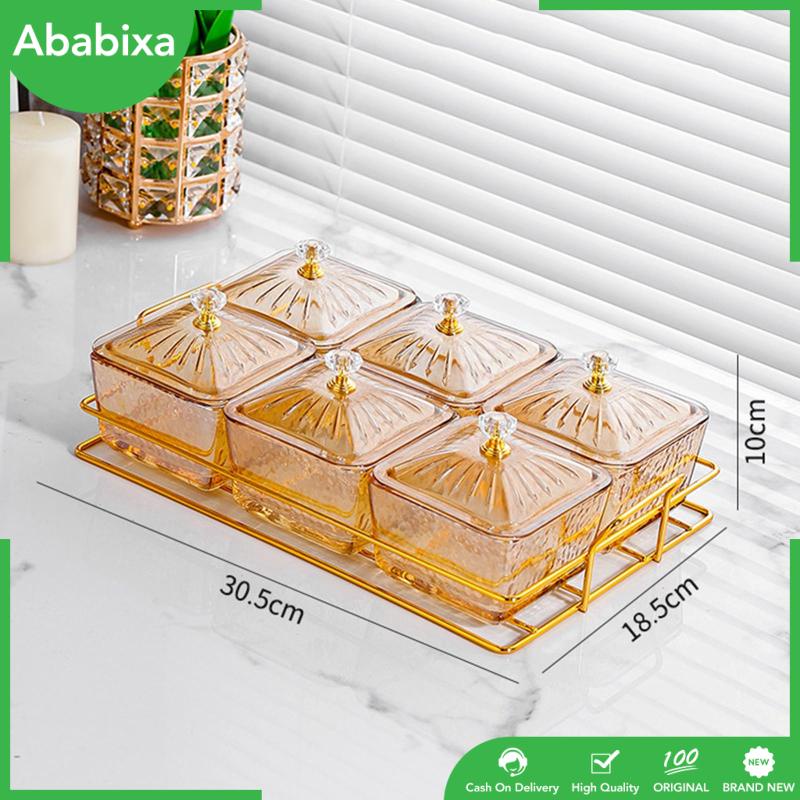 Khay Thủy Tinh Đựng Đồ Ăn Vặt Có Nắp Đậy Và Giá Đỡ Tháo Rời Được Tiện Lợi Dành Cho Hộp Đựng Gia Vị